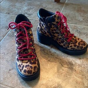 Skechers Brown and Red Lace Up Boots with Bold Design
